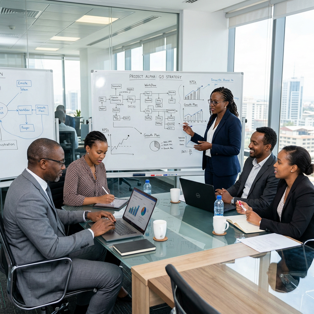 Équipe de professionnels africains en réunion stratégique