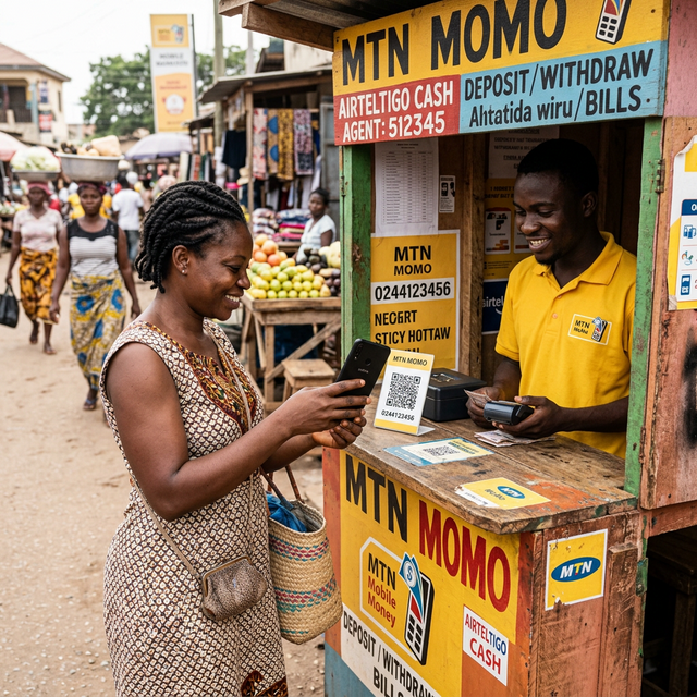 Africain payant avec téléphone Mobile Money