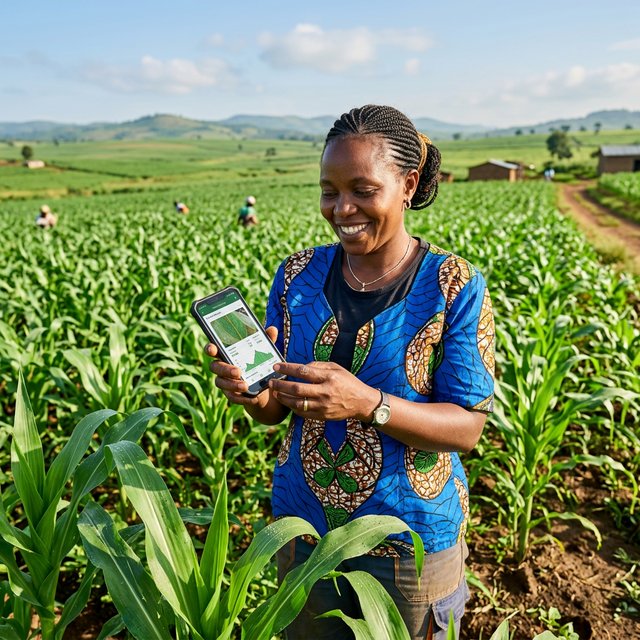Agriculteurs africains utilisant une application mobile