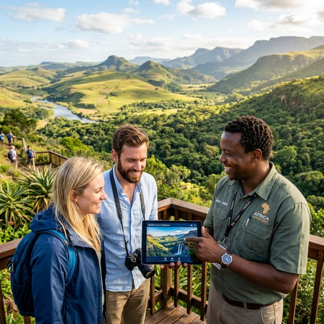 Guide touristique montrant un paysage sur tablette