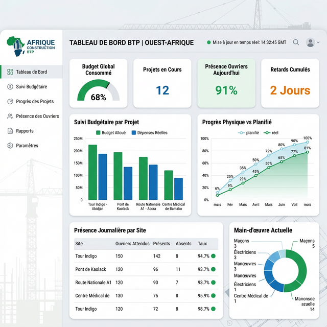 Dashboard suivi chantier BTP