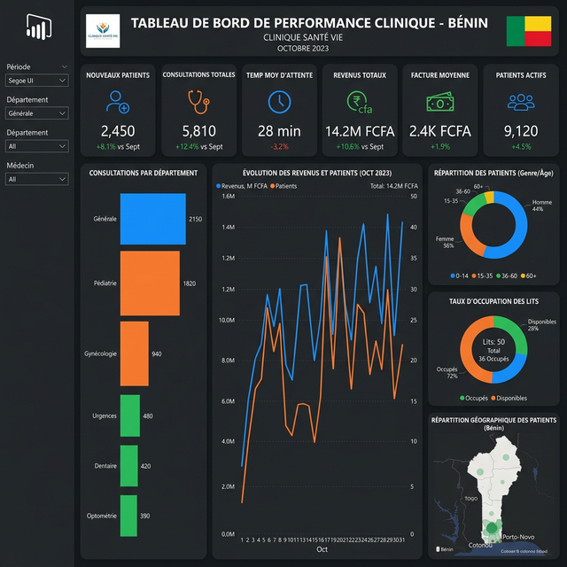 Dashboard Power BI pour clinique au Bénin